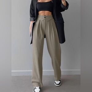 Street Fold Over Waistband Straight Leg Dress Pants